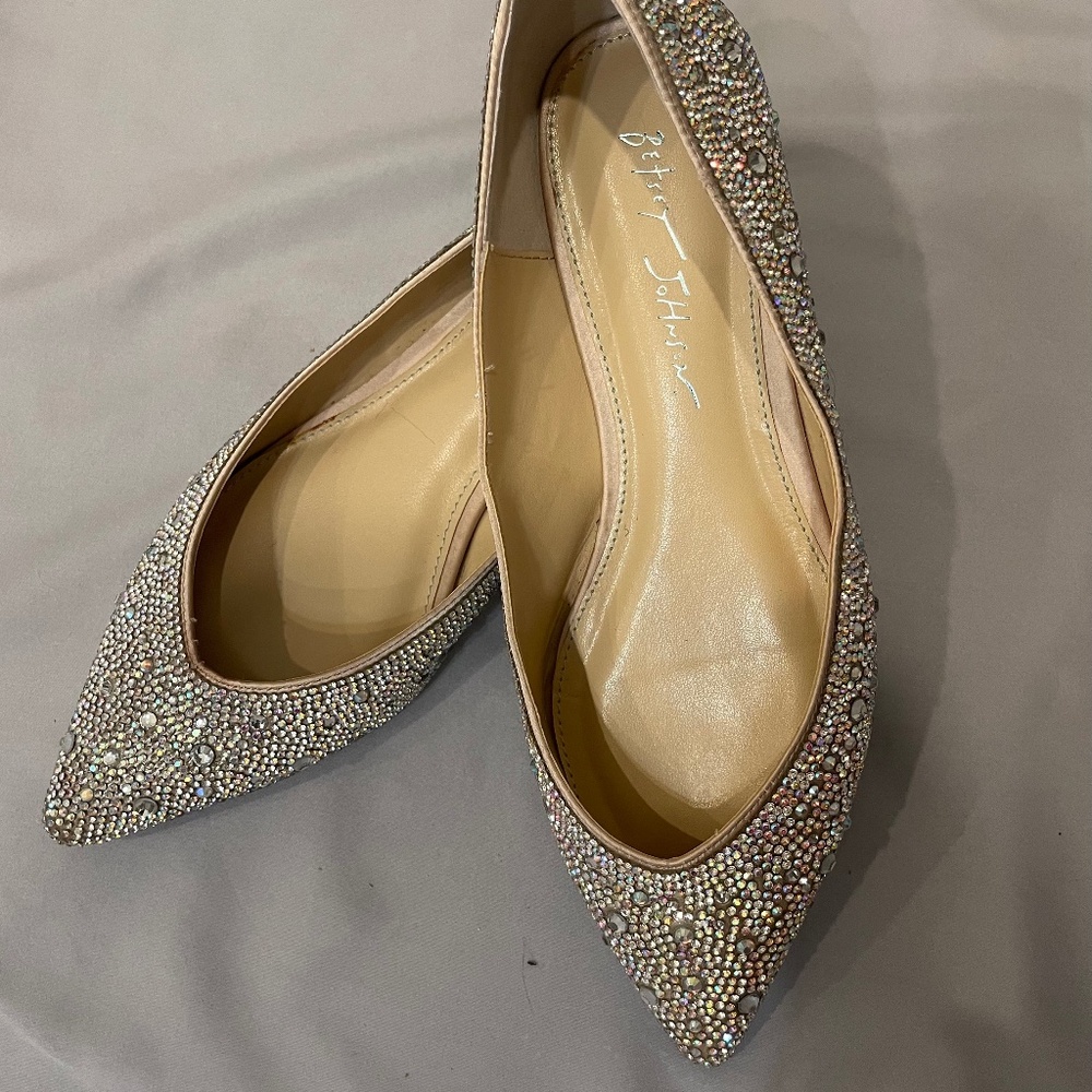 Betsey Johnson Rose Crystal-Embellished Pointed Toe Flats